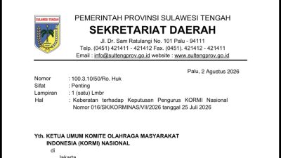 Pemprov Sulteng Ajukan Keberatan Resmi atas Pencabutan Status Tuan Rumah FORNAS IX Tahun 2027